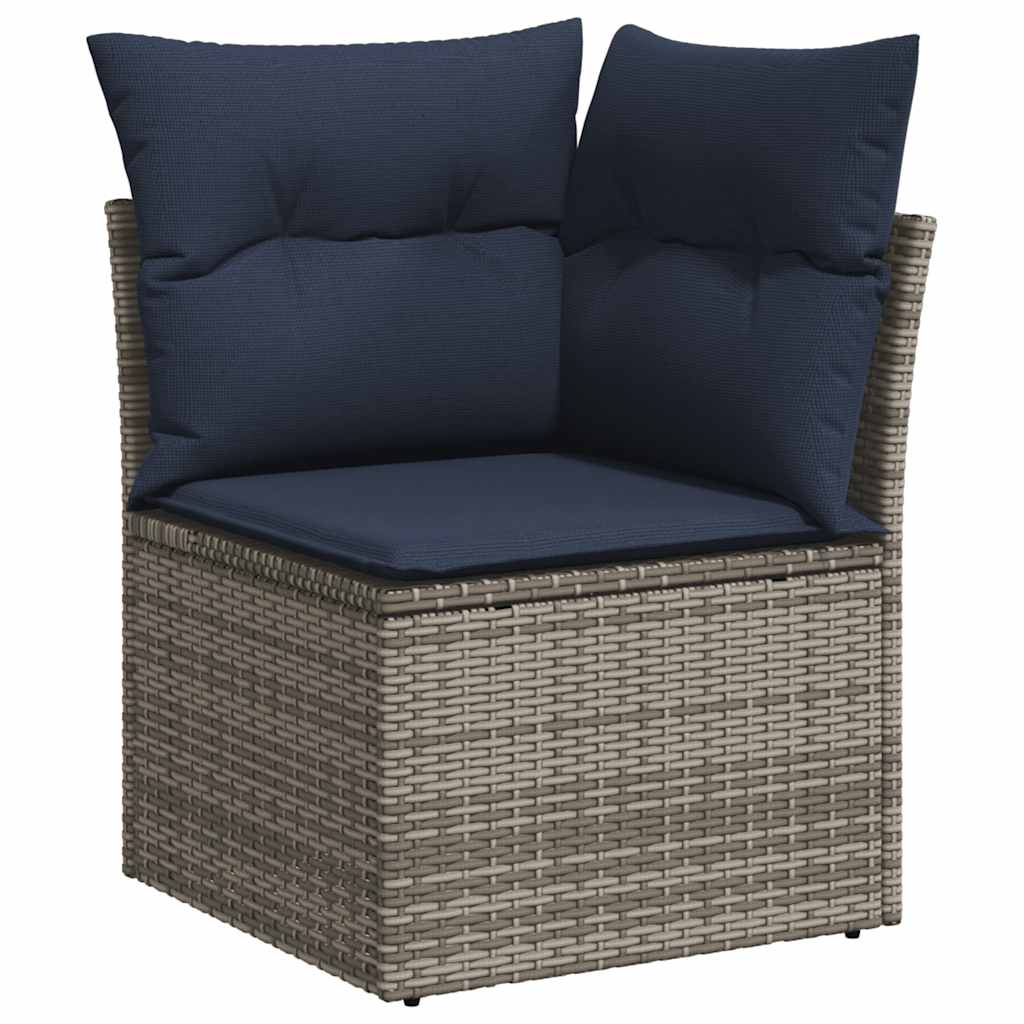 8-tlg. Garten-Sofagarnitur mit Kissen Grau Poly Rattan Akazie